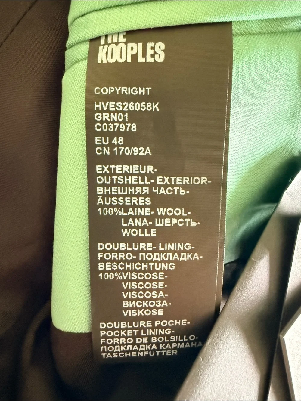 The Kooples Mint Green 100% Wool Blazer Men’s EU 48 NWT